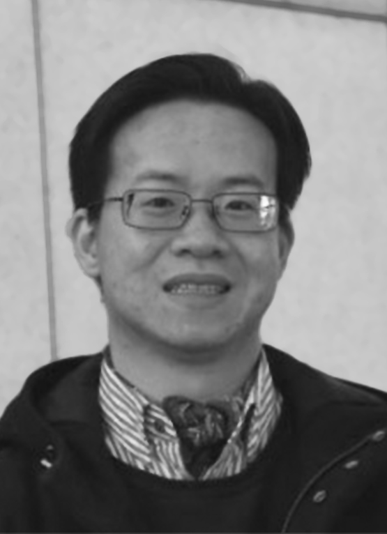 This is a grayscale portrait of Dr. Chen, he is smiling towards the camera.